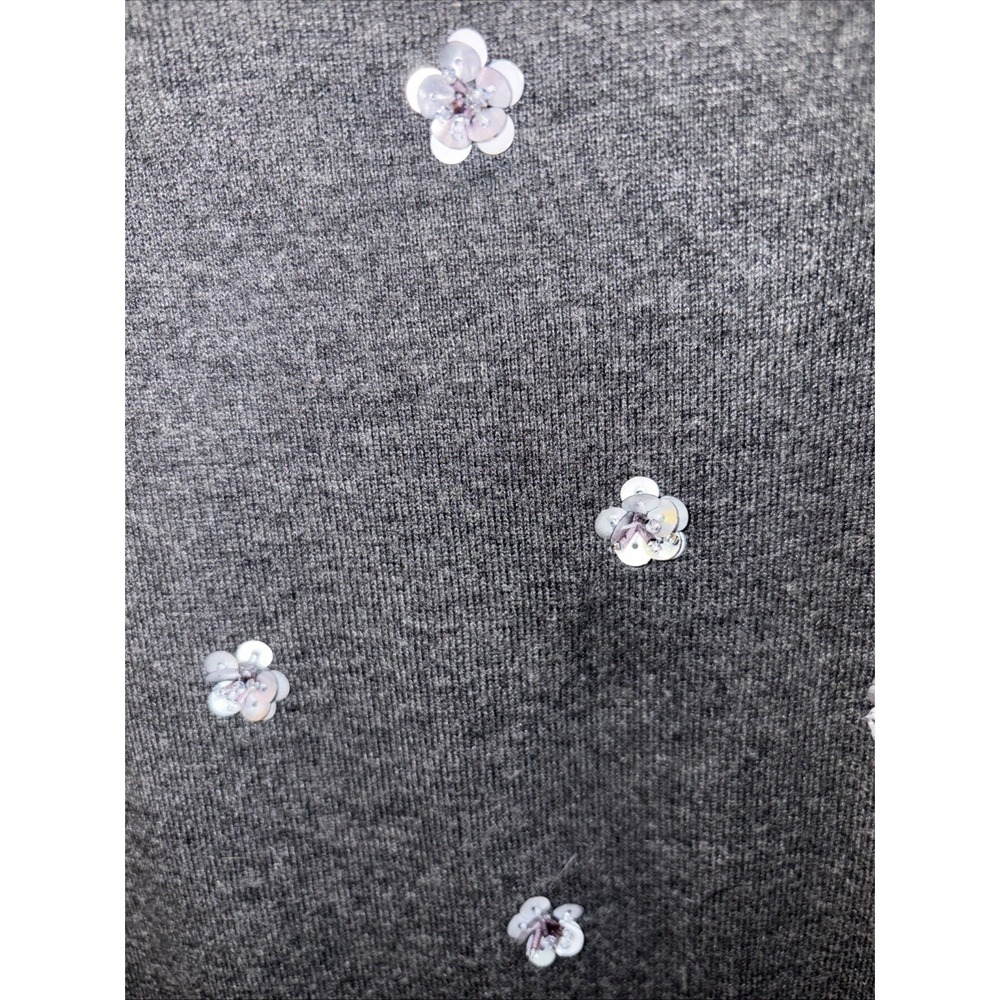Talbots Short Sleeve Flower Sweater Womens XL Gray Cotton Blend Crew Neck Casual - Picture 2 of 4